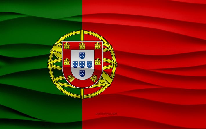 4k, bandera de portugal, fondo de yeso de ondas 3d, textura de ondas 3d, símbolos nacionales portugueses, día de portugal, países europeos, bandera de portugal 3d, portugal, europa, bandera portuguesa