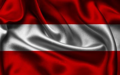오스트리아 국기, 4k, 유럽 국가, 새틴 플래그, 오스트리아의 국기, 오스트리아의 날, 물결 모양의 새틴 플래그, 오스트리아 국가 상징, 유럽, 오스트리아