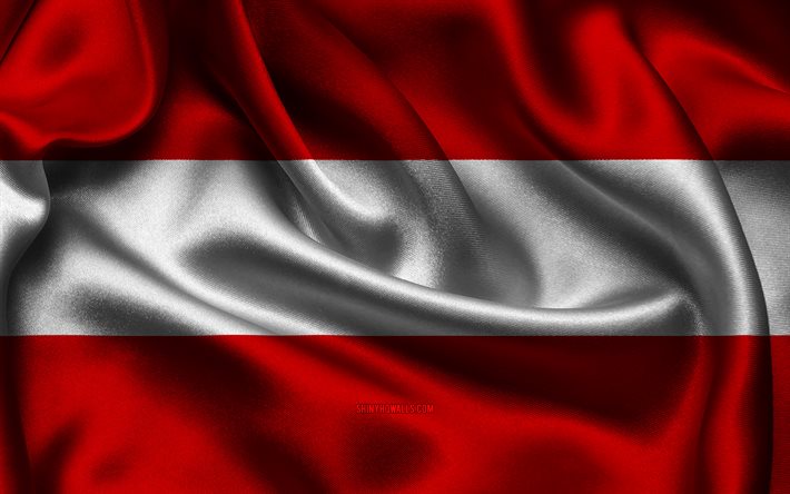 Austria flag, 4K, European countries, satin flags, flag of Austria, Day of Austria, wavy satin flags, Austrian flag, Austrian national symbols, Europe, Austria