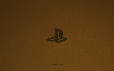 PS logo, PlayStation, 4k, computer logos, PS emblem, brown stone texture, PS, technology brands, PS sign, brown stone background, PlayStation logo