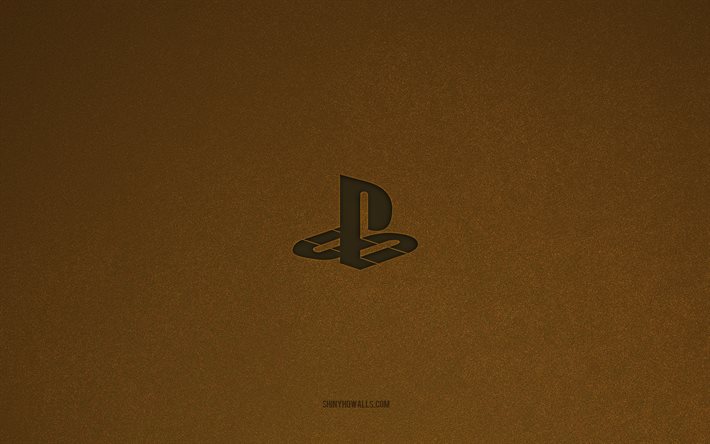 PS logo, PlayStation, 4k, computer logos, PS emblem, brown stone texture, PS, technology brands, PS sign, brown stone background, PlayStation logo
