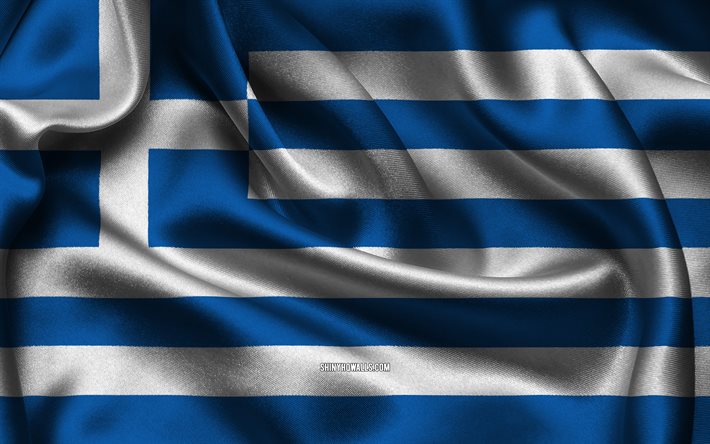Greece flag, 4K, European countries, satin flags, flag of Greece, Day of Greece, wavy satin flags, Greek flag, Greek national symbols, Europe, Greece