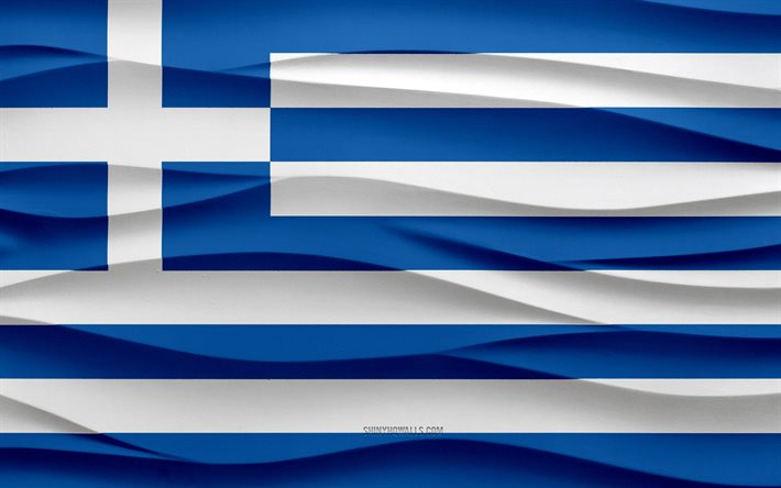 4k, bandiera della grecia, sfondo di gesso onde 3d, struttura delle onde 3d, simboli nazionali greci, giorno della grecia, paesi europei, bandiera della grecia 3d, grecia, europa, bandiera greca