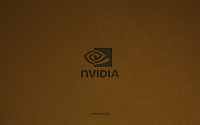 nvidia logosu, 4k, bilgisayar logoları, nvidia amblemi, kahverengi taş doku, nvidia, teknoloji markaları, nvidia işareti, kahverengi taş arka plan