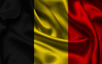 bandiera del belgio, 4k, paesi europei, bandiere di raso, giorno del belgio, bandiere di raso ondulate, bandiera belga, simboli nazionali belgi, europa, belgio