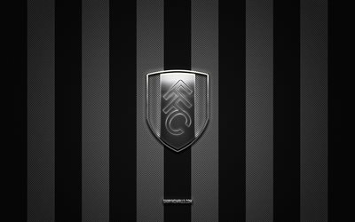 Fulham FC logo, English football club, Premier League, black and white carbon background, Fulham FC emblem, football, Fulham FC, England, Fulham FC silver metal logo