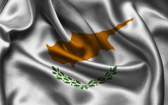 bandera de chipre, 4k, países europeos, banderas satinadas, día de chipre, banderas satinadas onduladas, bandera chipriota, símbolos nacionales chipriotas, europa, chipre
