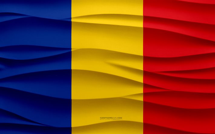 4k, le drapeau de la roumanie, les vagues 3d fond de plâtre, la texture des vagues 3d, les symboles nationaux roumains, le jour de la roumanie, les pays européens, le drapeau 3d de la roumanie, la roumanie, l europe, le drapeau roumain