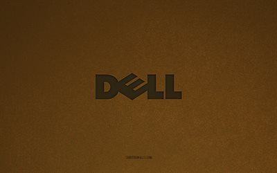 logotipo de dell, 4k, logotipos de computadora, emblema de dell, textura de piedra marrón, dell, marcas de tecnología, signo de dell, fondo de piedra marrón