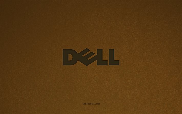شعار dell, 4k, شعارات الكمبيوتر, نسيج الحجر البني, ديل, ماركات التكنولوجيا, علامة ديل, البني الحجر الخلفية
