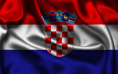 hırvatistan bayrağı, 4k, avrupa ülkeleri, saten bayraklar, hırvatistan günü, dalgalı saten bayraklar, hırvat bayrağı, hırvat ulusal sembolleri, avrupa, hırvatistan