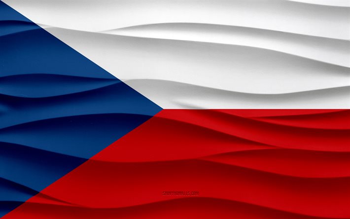 4k, le drapeau de la république tchèque, les vagues 3d fond de plâtre, la texture des vagues 3d, les symboles nationaux de la république tchèque, le jour de la république tchèque, les pays européens, le drapeau 3d de la république tchèque, la république tchèque, l europe