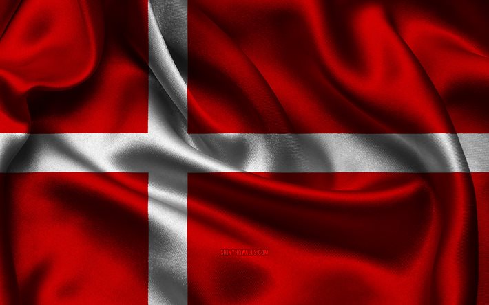 bandiera della danimarca, 4k, paesi europei, bandiere di raso, giorno della danimarca, bandiere di raso ondulate, bandiera danese, simboli nazionali danesi, europa, danimarca
