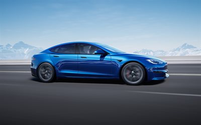 2022년, 테슬라 모델 s, 4k, 전면보기, 외부, 전기차, 파란색 모델 s, 미국 자동차, 모델 s 100, 테슬라
