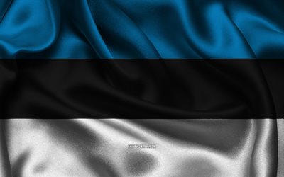 estonya bayrağı, 4k, avrupa ülkeleri, saten bayraklar, estonya günü, dalgalı saten bayraklar, estonya ulusal sembolleri, avrupa, estonya