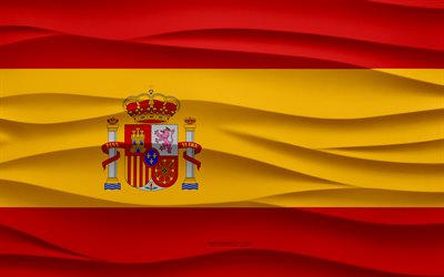 4k, 스페인의 국기, 3d 파도 석고 배경, 스페인 국기, 3d 파도 텍스처, 스페인 국가 상징, 스페인의 날, 유럽 국가, 3차원, 스페인, 깃발, 유럽