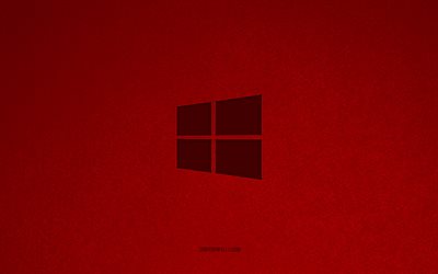 windows 10 logosu, 4k, bilgisayar logoları, windows 10 amblemi, windows logosu, kırmızı taş dokusu, windows 10, teknoloji markaları, windows 10 işareti, kırmızı taş arka plan, windows