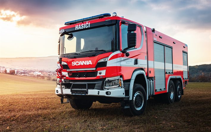 スカニア p 500 xt, 未舗装道路, 火タック, 2019 トラック, チェコの消防士, 消防車, トラック, スカニア