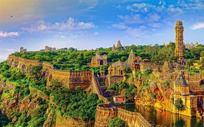 Chittorgarh Fort, 4k, summer, indian landmarks, Chittor Fort, Capital of Mewar, castle, Chittorgarh, India, Asia, skyline cityscapes, Chittorgarh cityscape