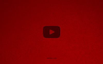 logo do youtube, 4k, logotipos de computador, emblema do youtube, textura de pedra vermelha, youtube, marcas de tecnologia, sinal do youtube, pedra vermelha de fundo