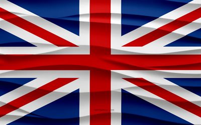 4k, 영국 국기, 3d 파도 석고 배경, 3d 파도 텍스처, 영국 국가 상징, 영국의 날, 유럽 국가, 3차원, 영국, 깃발, 유럽
