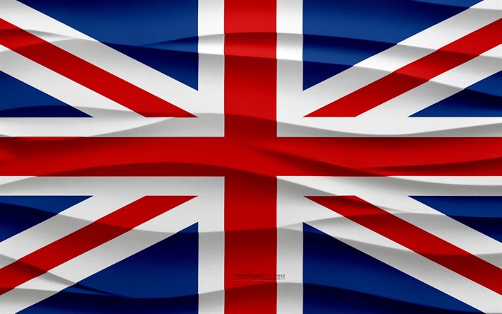 4k, イギリスの国旗, 3 d 波石膏背景, イギリスの旗, 3 d 波テクスチャ, イギリスの国のシンボル, イギリスの日, ヨーロッパ諸国, 3 d のイギリスの旗, イギリス, ヨーロッパ