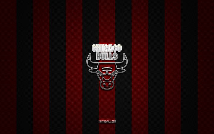 chicago bulls logotipo, time americano de basquete, nba, vermelho preto de fundo de carbono, chicago bulls emblema, basquete, chicago bulls prata logotipo do metal, chicago bulls