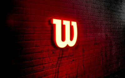 wilson neon logo, 4k, red brickwall, grunge art, creative, logotipo on wire, wilson red logo, wilson logo, artwork, wilson