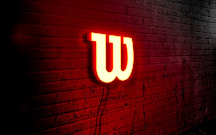 wilson neon logosu, 4k, red brickwall, grunge sanat, yaratıcı, logo on wirson, wilson red logo, wilson logo, sanat, wilson