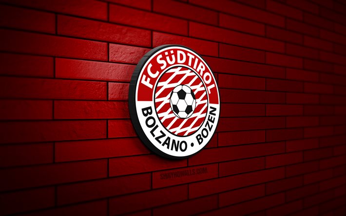 fc sudtirol 3d logotipo, 4k, red brickwall, serie a, soccer, italian football club, fc sudtirol