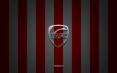 Valenciennes FC logo, French football club, Ligue 2, red white carbon background, Valenciennes FC emblem, football, Valenciennes FC, France, Valenciennes FC silver metal logo