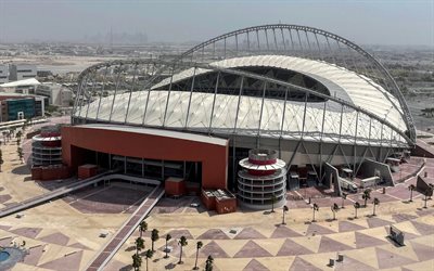 khalifa international stadium, doha, catar, vista aérea, estádio nacional, estádio de futebol, doha sports city complex, copa do mundo de 2022 da fifa