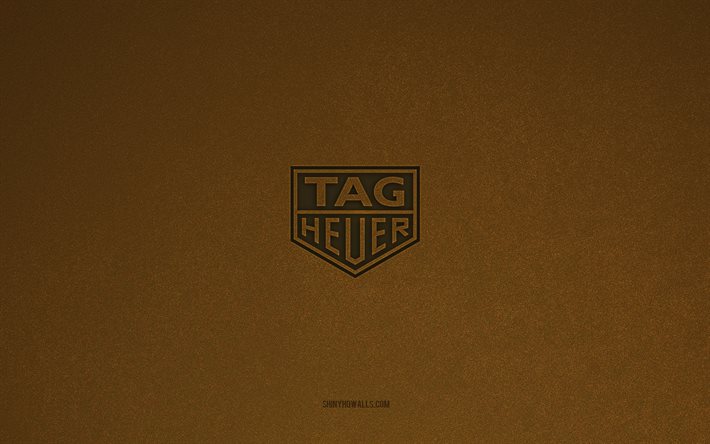 tag heuer logo, 4k, logos des fabricants, tag heuer emblem, texture brown stone, tag heuer, marques populaires, signe tag heuer, brown stone background