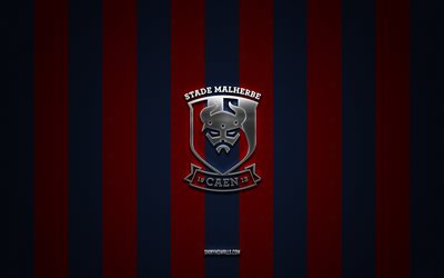 stade malherbe caenのロゴ, フランスのフットボールクラブ, リーグ2, 青色のカーボンバックグラウンド, stade malherbe caen emblem, フットボール, stade malherbe caen, フランス, stade malherbe caen silver metal logo