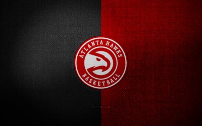 Atlanta Hawks badge, 4k, red black fabric background, NBA, Seattle Kraken logo, Seattle Kraken emblem, basketball, sports logo, Atlanta Hawks flag, american basketball team, Atlanta Hawks