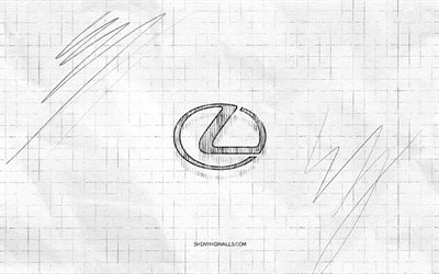 lexus sketch logo, 4k, خلفية الورق المتقلب, شعار لكزس الأسود, سيارات العلامات التجارية, رسومات شعار, شعار لكزس, الرسم بقلم الرصاص, لكزس
