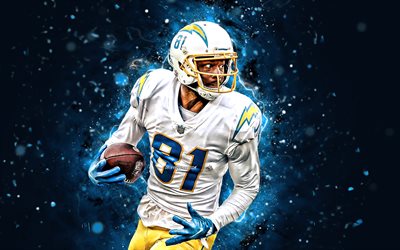 mike williams, 4k, néon bleu, los angeles chargers, nfl, american football, mike williams 4k, blue abstract fteals, mike williams los angeles chargers, la chargers