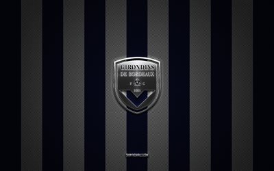 شعار fc girondins de bordeaux, نادي كرة القدم الفرنسي, دوري 2, خلفية الكربون الأبيض الأزرق, fc girondins de bordeaux emblem, كرة القدم, fc girondins de bordeaux, فرنسا, fc girondins de bordeaux silver metal logo