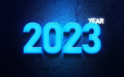 2023 concepts, Happy New Year 2023, 4k, blue stone background, blue 3D digits, 2023 Happy New Year, 3D art, creative, 2023 blue background, 2023 year, 2023 3D digits