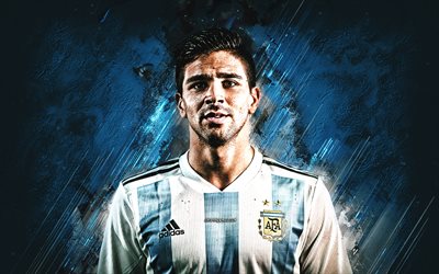 giovanni simeone, portre, arjantin milli futbol takımı, arjantin futbolcu, mavi taş arka plan, arjantin, futbol