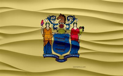 4k, ニュージャージーの旗, 3d wavesプラスターの背景, 3dウェーブテクスチャ, アメリカの国民のシンボル, ニュージャージーの日, アメリカの州, 3dニュージャージーフラグ, ニュージャージー, アメリカ合衆国