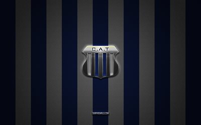 club atletico telleres logo, argentinischer fußballverein, argentinischer primera -division, blue white carbon hintergrund, club atletico täreres emblem, fußball, club atletico rangeres, argentinien, club atletico treleres silver metal logo