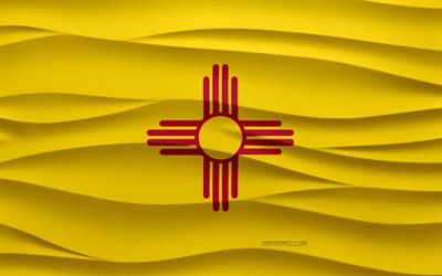 4k, Flag of New Mexico, 3d waves plaster background, New Mexico flag, 3d waves texture, American national symbols, Day of New Mexico, American states, 3d New Mexico flag, New Mexico, USA
