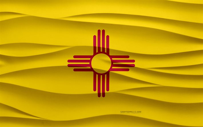 4k, Flag of New Mexico, 3d waves plaster background, New Mexico flag, 3d waves texture, American national symbols, Day of New Mexico, American states, 3d New Mexico flag, New Mexico, USA