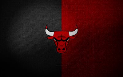 distintivo de chicago bulls, 4k, fundo de tecido preto vermelho, nba, chicago bulls logo, chicago bulls emblema, basquete, logotipo esportivo, bandeira do chicago bulls, time de basquete americano, chicago bulls