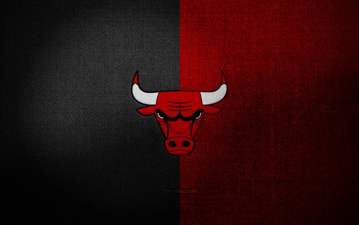 chicago bulls badge, 4k, red black fabric background, nba, chicago bulls logo, chicago bulls emblem, basketball, sports logo, chicago bulls flag, american basketball team, chicago bulls