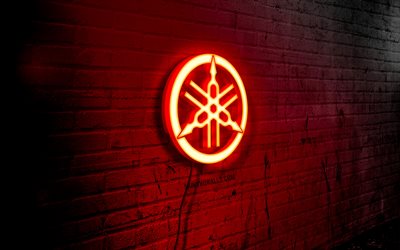 yamaha neon logo, 4k, red brickwall, grunge art, créatif, motorcycles brands, logo on wire, yamaha red logo, yamaha logo, œuvre d art, yamaha