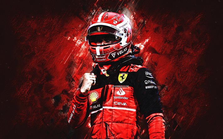 チャールズ・ルクレール, scuderia ferrari, 式1, モネガスクレーシングドライバー, 赤い石の背景, f1, フェラーリ, レーシングドライバー