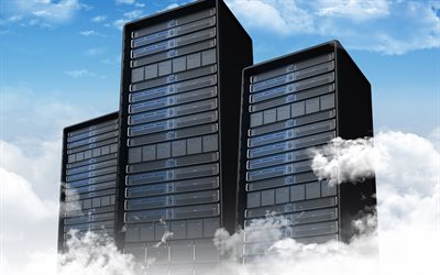 cloud servers, 4k, network technologies, cloud technologies, cloud storage, Cloud computing, servers, clouds, server hardware, network concepts, data storage