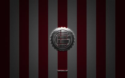 CA Lanus logo, Argentine football club, Argentine Primera Division, burgundy white carbon background, CA Lanus emblem, football, CA Lanus, Argentina, CA Lanus silver metal logo